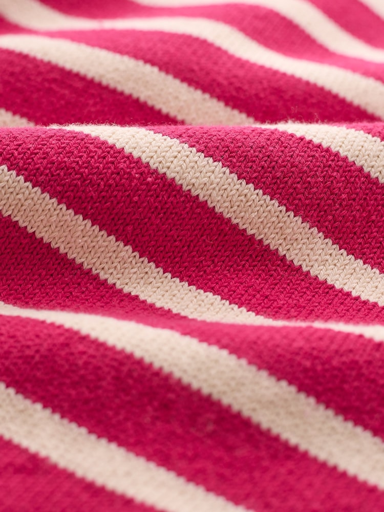 Celtic & Co. Pink Striped Knitted Crew Neck 100% Cotton T-Shirt - Image 6 of 6