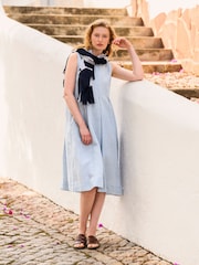 Celtic & Co. Blue Sleeveless Midi Swing 100% Linen Dress - Image 1 of 5