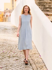 Celtic & Co. Blue Sleeveless Midi Swing 100% Linen Dress - Image 2 of 5