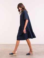 Celtic & Co. Blue Short Sleeve Swing Linen Blend Dress - Изображение 1 из 5