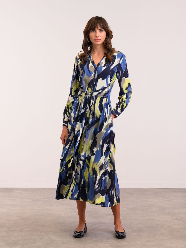 Celtic & Co. Blue Tie Front Midi Dress - Image 1 of 2