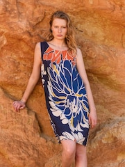 Celtic & Co. Blue Knee Length 100% Linen Shift Dress - Image 1 of 5