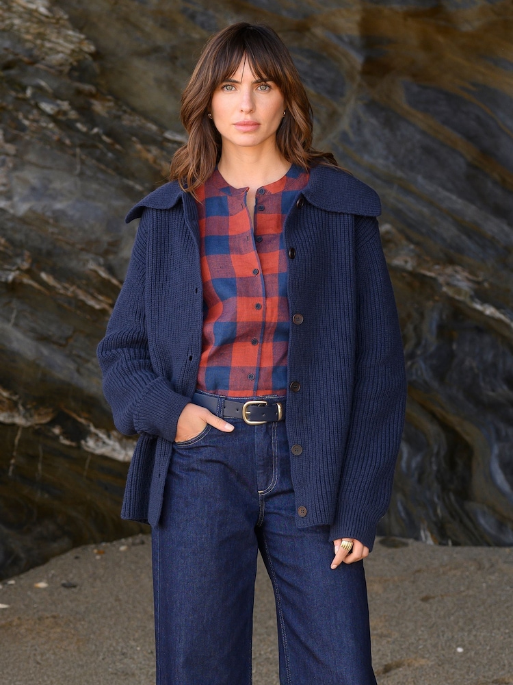 Celtic & Co. Blue Sailor Collar Longline Cardigan - Image 1 of 7