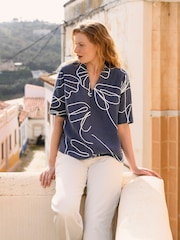 Celtic & Co. Half Sleeve V-Neck 100% Linen Tunic - Image 1 of 3