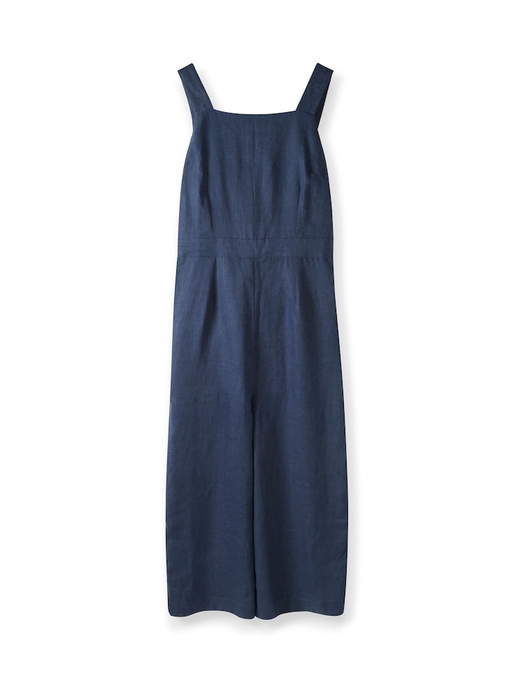 Celtic & Co. Blue Square Neck Sleeveless 100% Linen Jumpsuit - Image 2 of 4