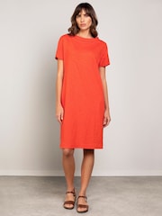 Celtic & Co. Orange Slub Jersey Collared 100% Cotton Dress - Image 2 of 4