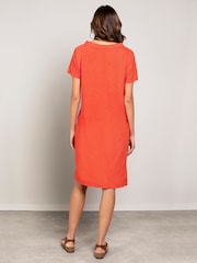 Celtic & Co. Orange Slub Jersey Collared 100% Cotton Dress - Image 3 of 4