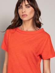 Celtic & Co. Orange Slub Jersey Collared 100% Cotton Dress - Image 4 of 4