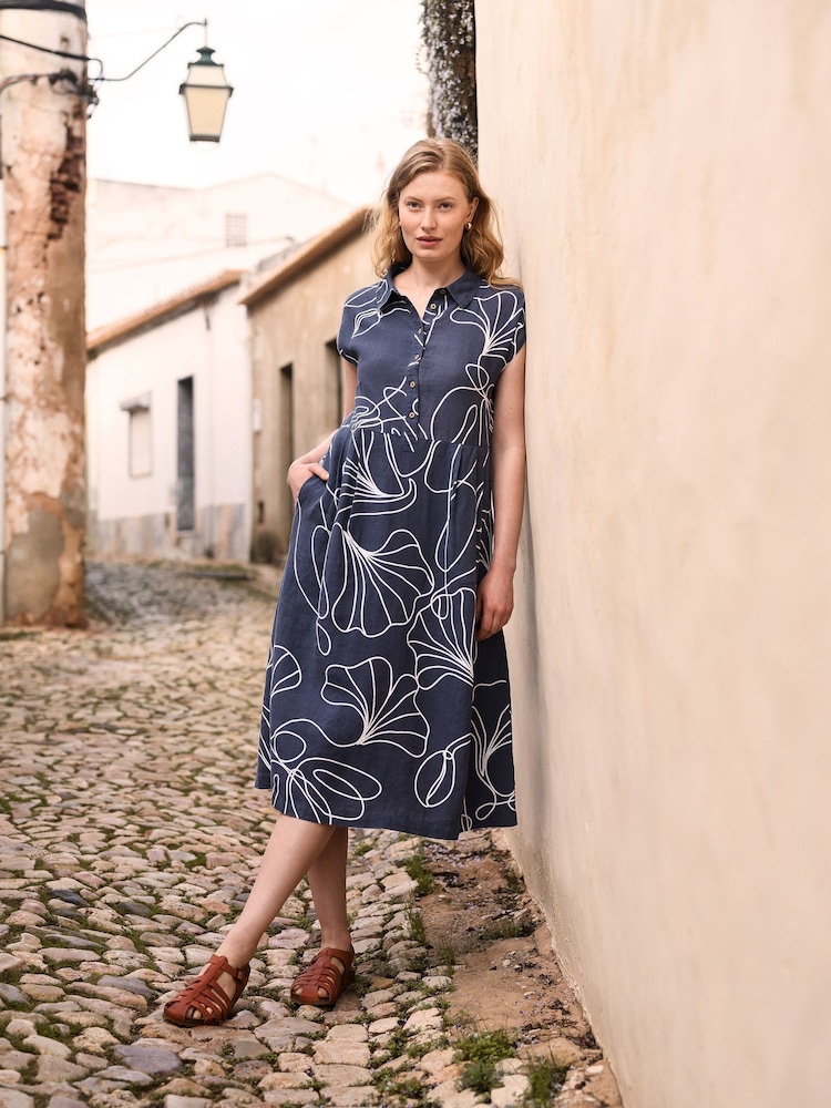 Celtic & Co. Grown On Sleeve 100% Linen Midi Dress - Image 1 of 2