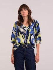 Celtic & Co. Blue V-Neck Button Thru Drape Blouse - Image 1 of 2