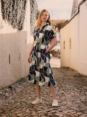 Celtic & Co. Blue Grown On Sleeve Midi Shirt 100% Linen Dress - Image 1 of 3