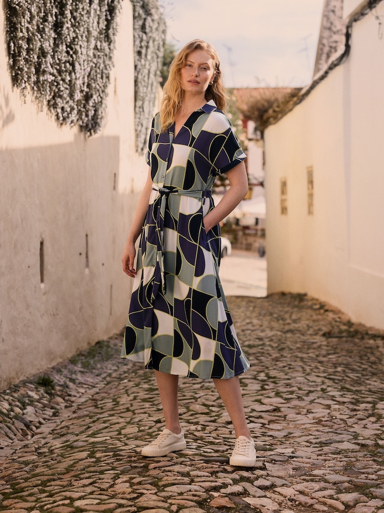 Celtic & Co. Blue Grown On Sleeve Midi Shirt 100% Linen Dress - Image 1 of 3