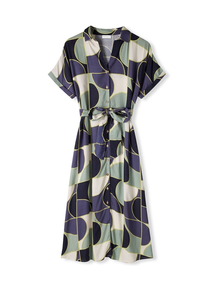Celtic & Co. Blue Grown On Sleeve Midi Shirt 100% Linen Dress - Image 3 of 3