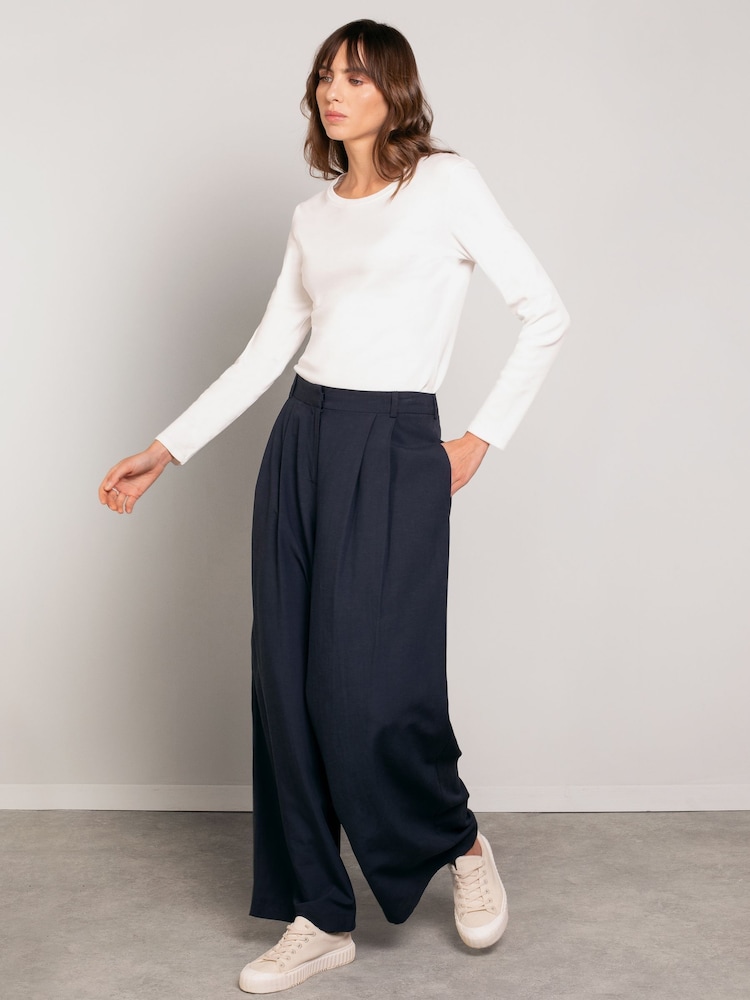 Celtic & Co. – drapierte Hose mit weitem Bein aus Leinenmischung, Blau - Bild 2 von 8