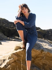 Celtic & Co. Blue Twill Long Sleeve 100% Cotton Jumpsuit - Imagen 1 de 6