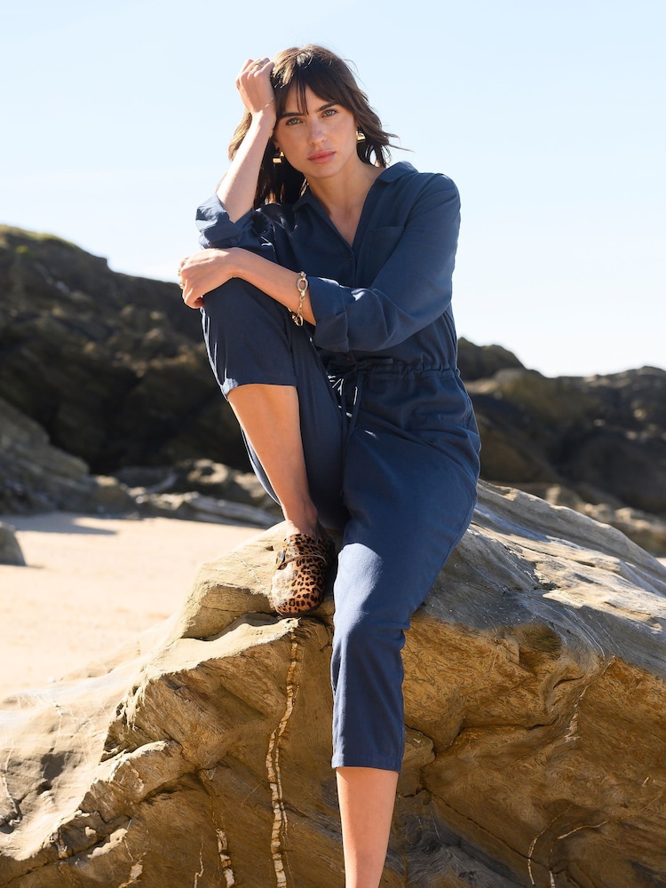 Celtic & Co. Blue Twill Long Sleeve 100% Cotton Jumpsuit - Imagen 1 de 6