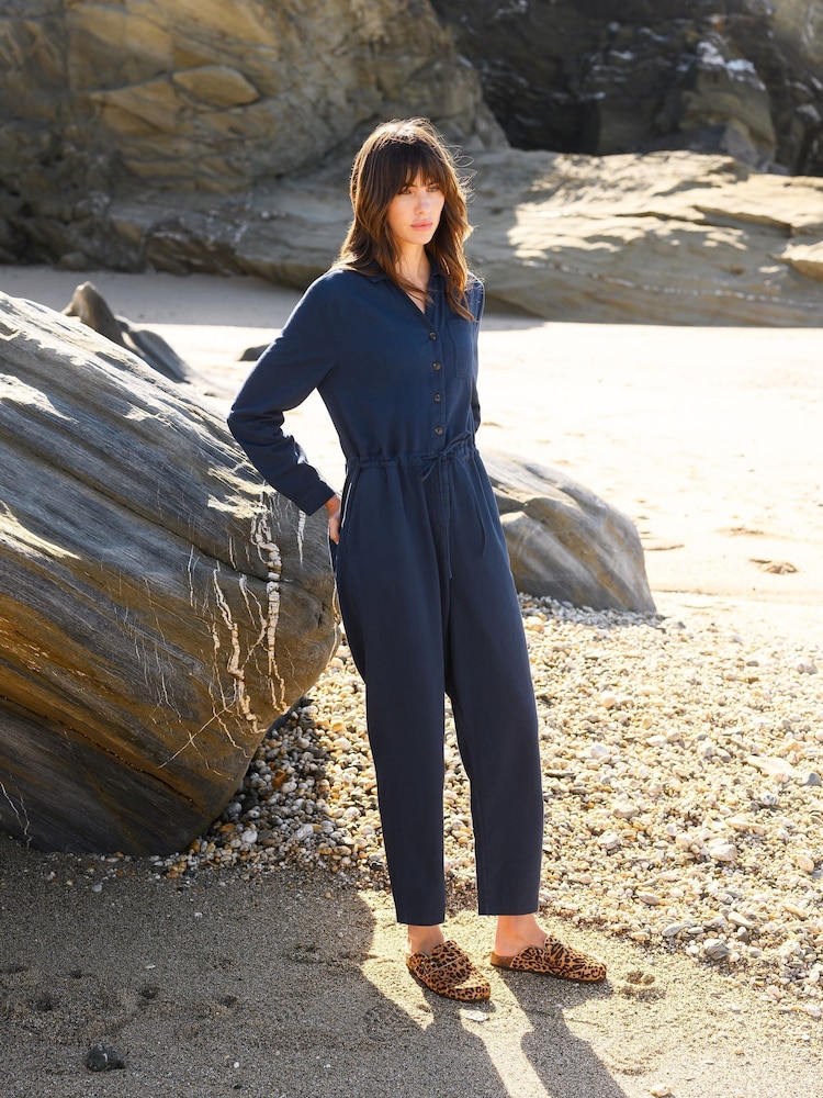 Celtic & Co. Blue Twill Long Sleeve 100% Cotton Jumpsuit - Imagen 2 de 6