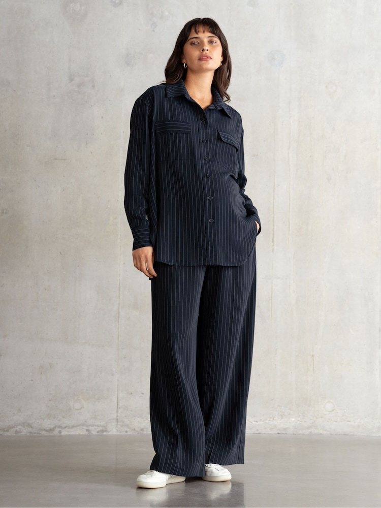 Seraphine Maternity Blue Pinstripe Shirt - Image 1 of 5