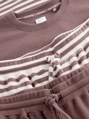 Mocha Brown Stripe Cosy Waffle Long Sleve Pyjamas 2 Pack - Image 12 of 12