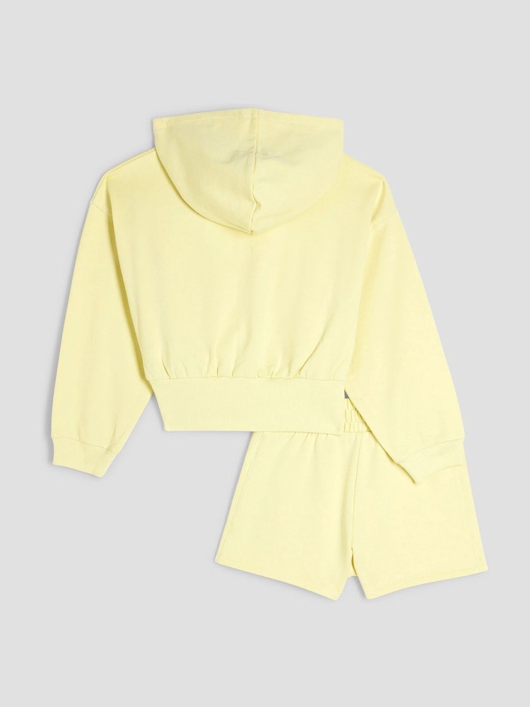 River Island Yellow Girls 100% Cotton Zip Hoodie and Shorts Set - Image 2 of 5