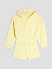 River Island Yellow Girls 100% Cotton Zip Hoodie and Shorts Set - Image 3 of 5