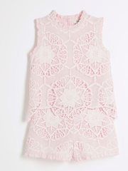 River Island Pink Girls Lace Top and Shorts Set - Image 3 of 5