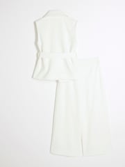 River Island White Girls 100% Cotton Sleeveless Jacket &Trouser Set - Image 2 of 5