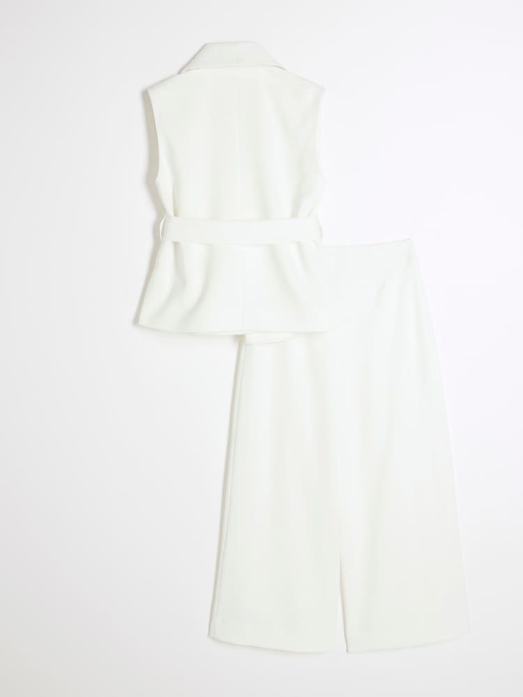 River Island White Girls 100% Cotton Sleeveless Jacket &Trouser Set - Image 2 of 5