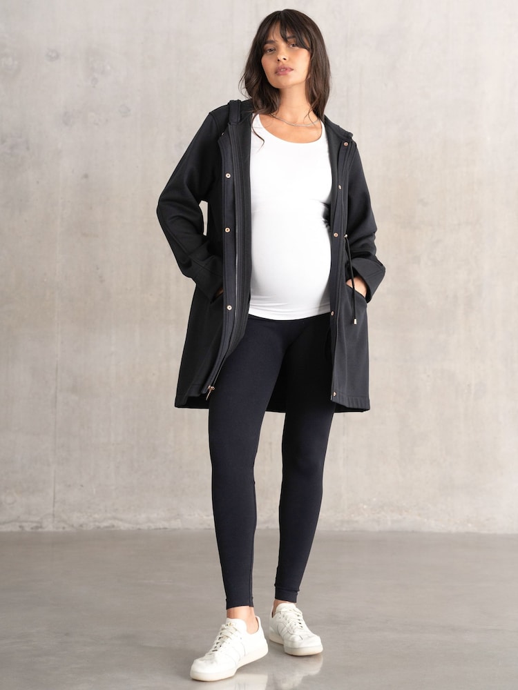 Seraphine Maternity Drawstring Waist Black Hoodie - Image 1 of 5