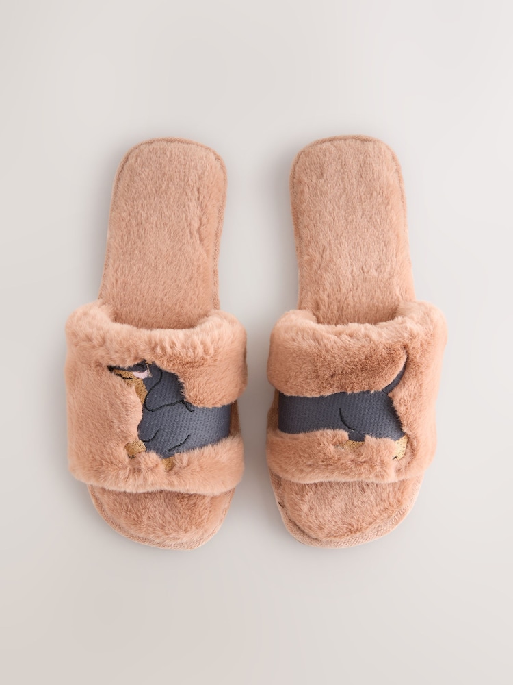 Peach Sausage Dog Faux Fur Slider Slippers - Image 1 of 7