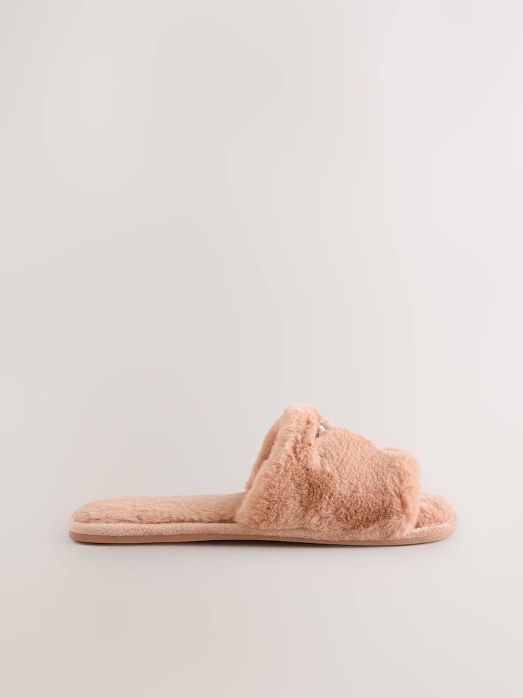 Buy Peach Sausage Dog Faux Fur Slider Slippers from the Next UK