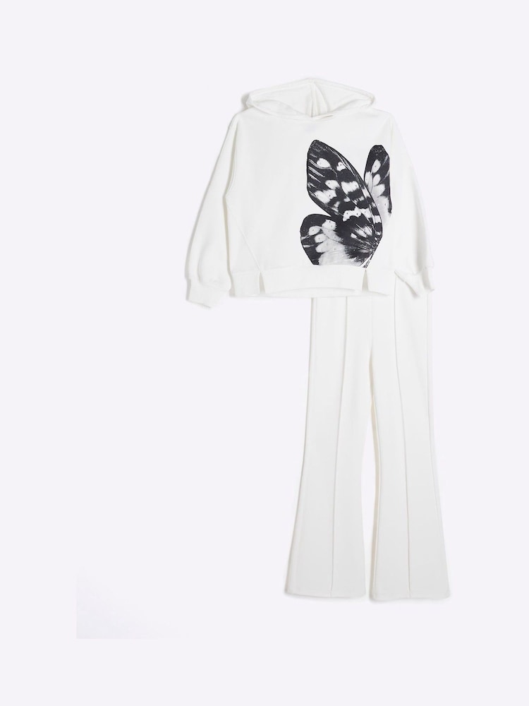 River Island Cream Girls Butterfly Hoodie Set - Image 1 of 5