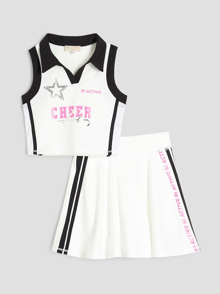 River Island White Girls 100% Cotton Active Cheer Skirt Set - Image 1 of 5