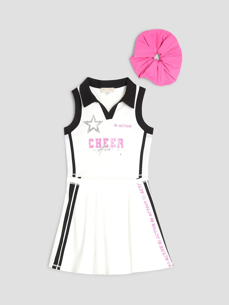 River Island White Girls 100% Cotton Active Cheer Skirt Set - Image 3 of 5