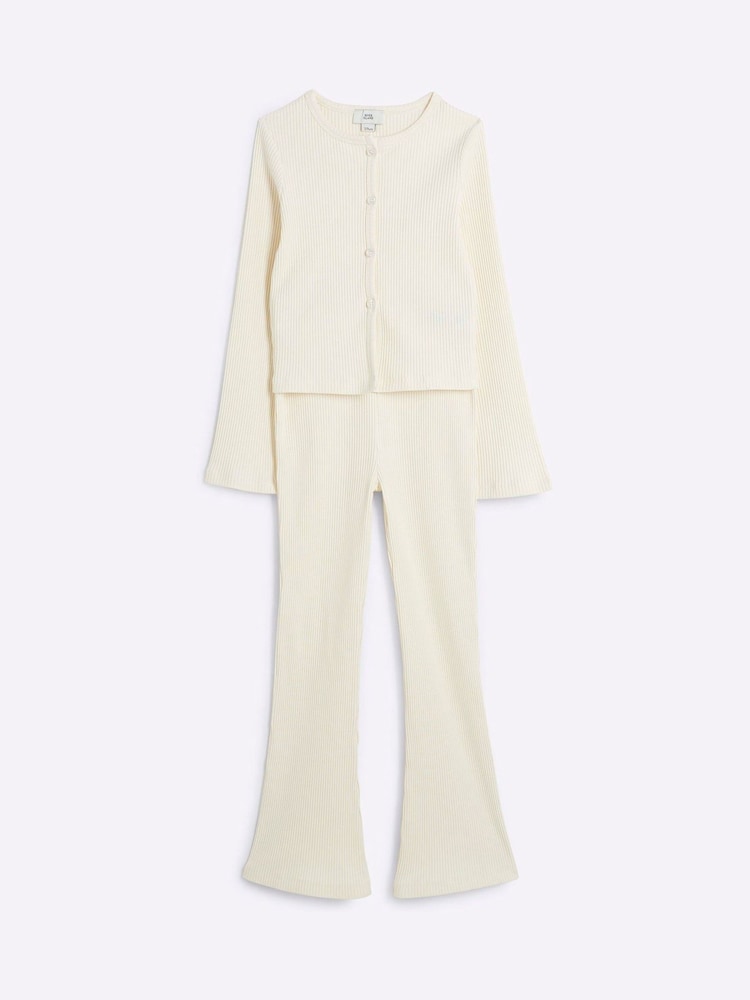 River Island Cream Girls Long Sleeve Cardigan Set - Image 2 of 5