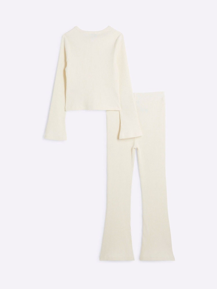 River Island Cream Girls Long Sleeve Cardigan Set - Image 3 of 5