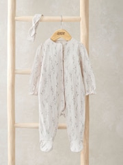 Mamas & Papas Cream Lavender Print Sleepsuit & Headband Set - Image 1 of 4