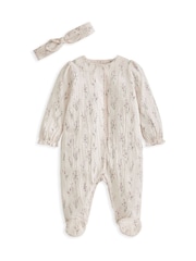 Mamas & Papas Cream Lavender Print Sleepsuit & Headband Set - Image 2 of 4