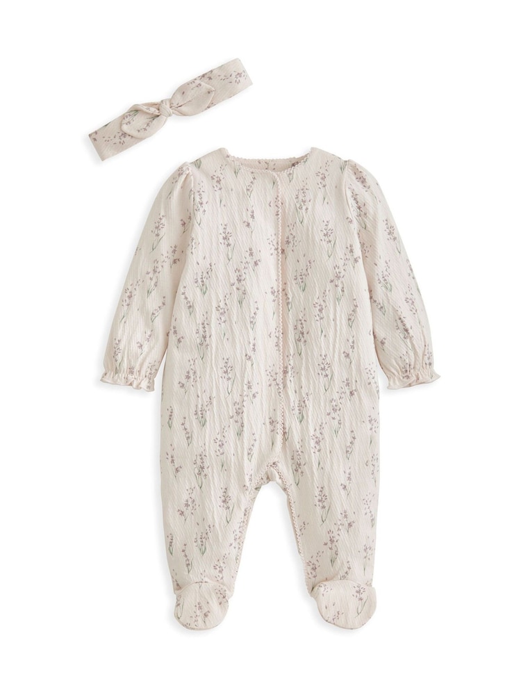 Mamas & Papas Cream Lavender Print Sleepsuit & Headband Set - Image 2 of 4