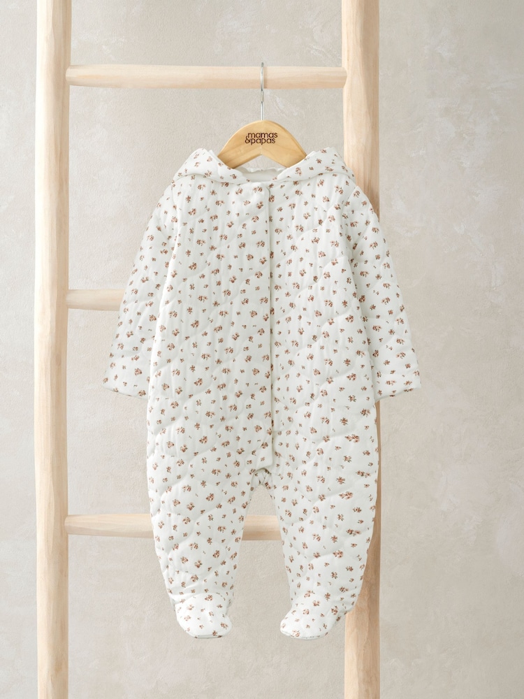Mamas & Papas Pink Floral Print Quilted Pramsuit - Image 1 of 2