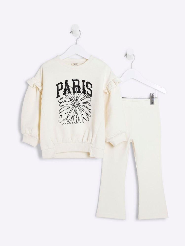 River Island Cream Girls Paris Flower Sweater Set - Image 1 of 5