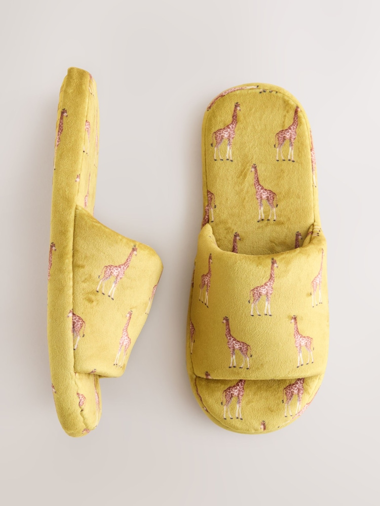 Ochre Giraffe Plush Slider Slippers - Image 1 of 5