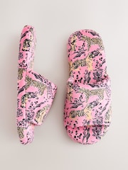 Pink Leopard Plush Slider Slippers - Image 1 of 5