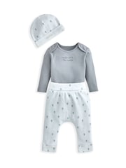 Conjunto de sombrero, leggings y bodi con diseño de globo aerostático en azul de Mamas & Papas - Imagen 2 de 5