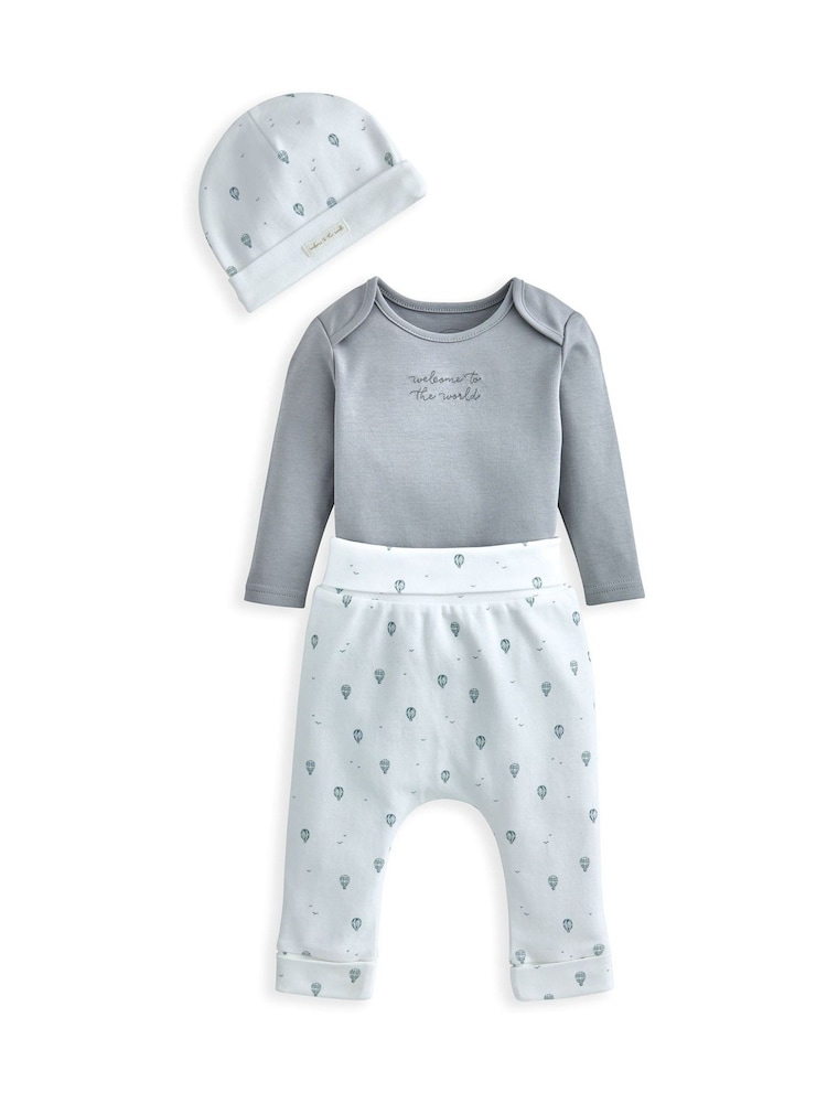 Conjunto de sombrero, leggings y bodi con diseño de globo aerostático en azul de Mamas & Papas - Imagen 2 de 5
