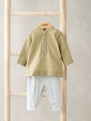 Mamas & Papas Eid 100% Cotton Brown Tunic And Trousers Set - Image 1 of 5
