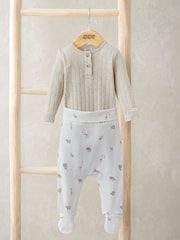 Mamas & Papas Cream 100% Cotton Rib Bodysuit and Safari Print Leggings Set - Imagen 1 de 4