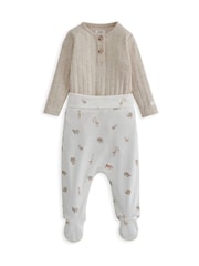 Mamas & Papas Cream 100% Cotton Rib Bodysuit and Safari Print Leggings Set - Imagen 2 de 4