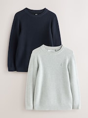 Grey/Navy Blue Knitted Crew Neck Jumpers 2 Pack (3-16yrs) - Image 1 of 6