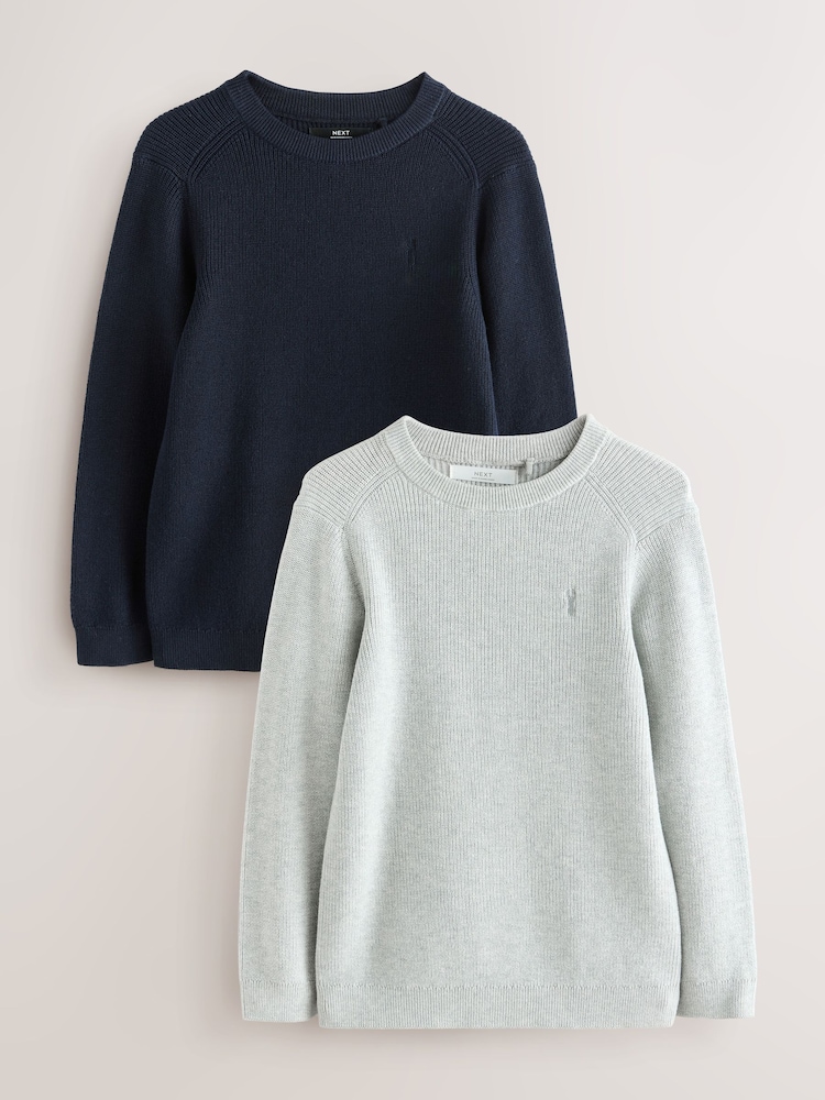 Grey/Navy Blue Knitted Crew Neck Jumpers 2 Pack (3-16yrs) - Image 1 of 6